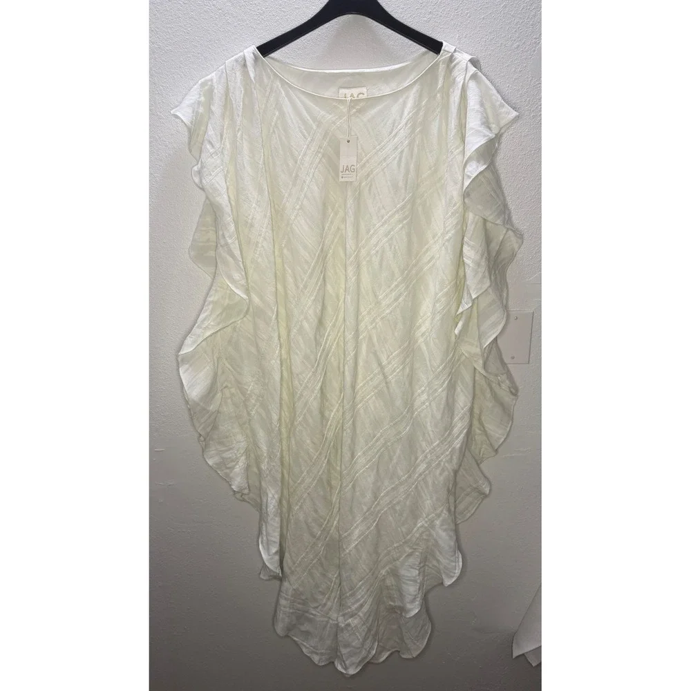 JAG White Textured Ruffle Sleeve Kaftan Beach Cover Up Dress NWT M/L